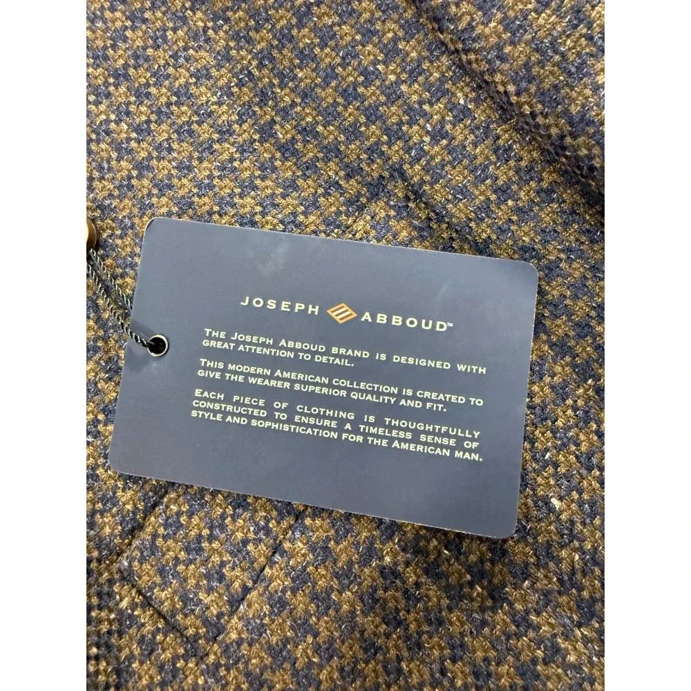 Joseph Abboud Heritage Soft Jacket 46S Navy Brown Houndstooth Wool /Linen Blazer